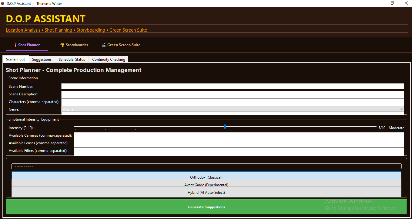 Thenema Writer Character Generation screen showing AI character bible generation generated from the script.